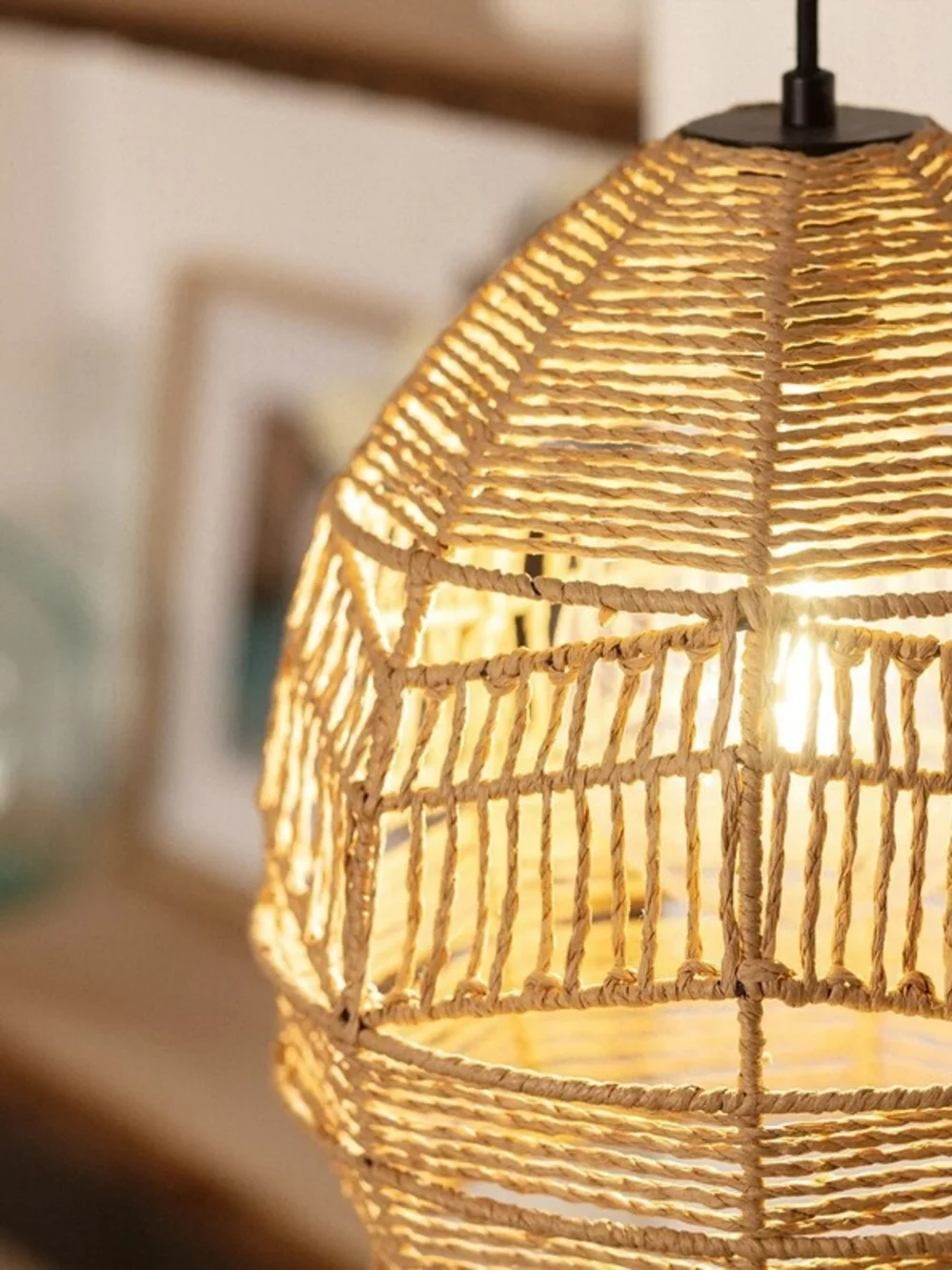 Handwoven Jute Pendant Lamp - Natural Tan